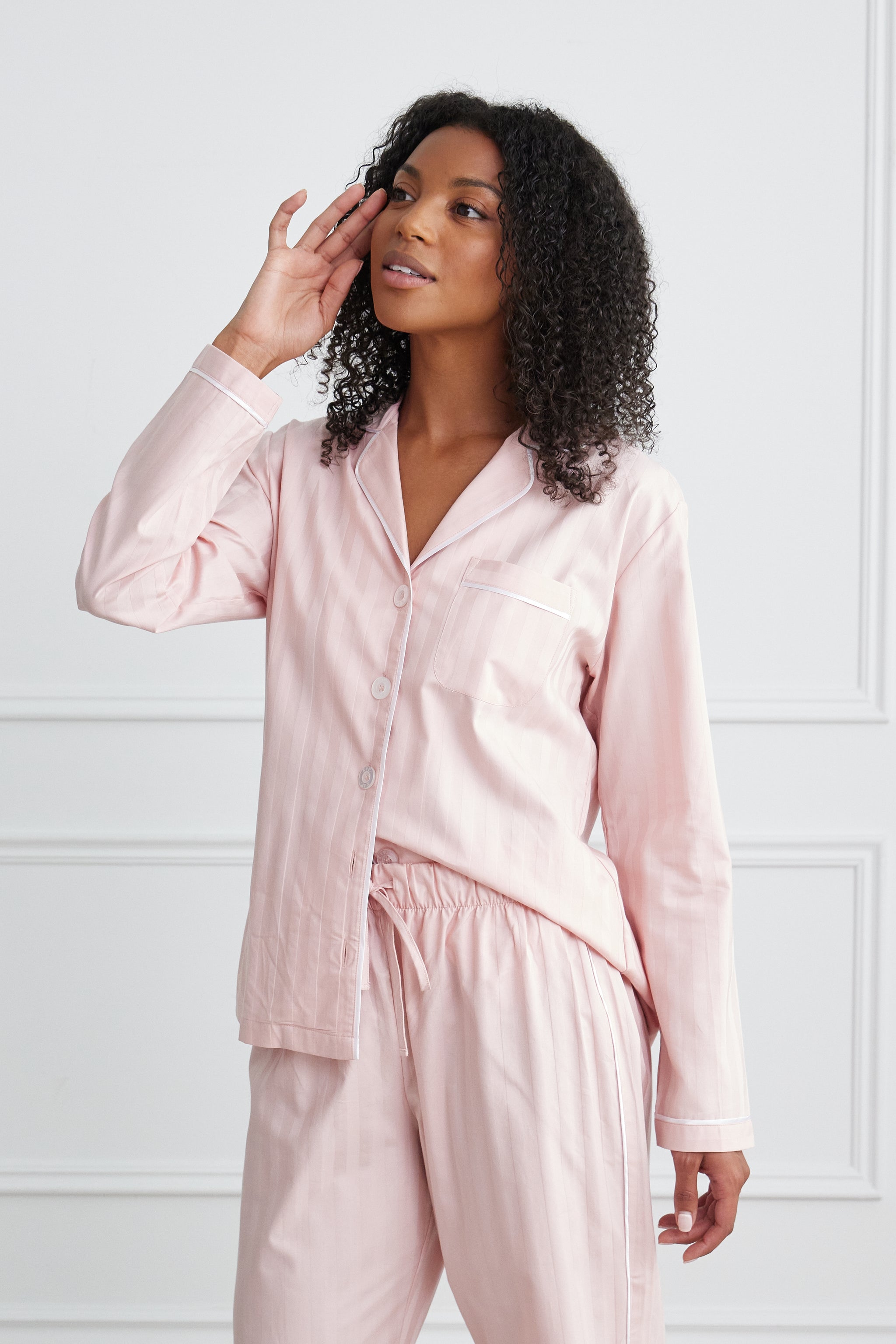 KIP. Women's Premium Cotton Classic Pajama Set in Lily White