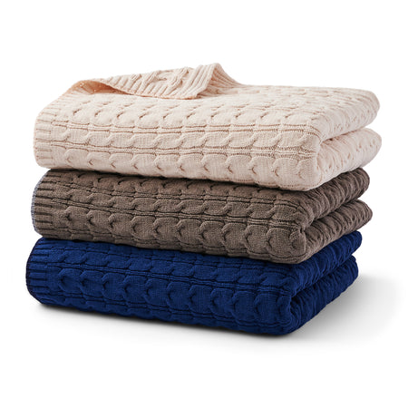 Vanilla Cookie Heather Cable Knit Chenille Blanket - Blankets with Logo -  Q743211 QI
