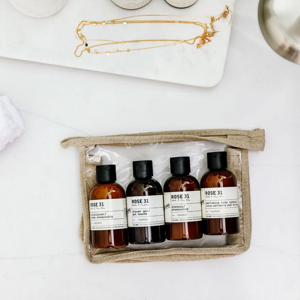 Le Labo Rose 31 Travel Kit with pouch and other items