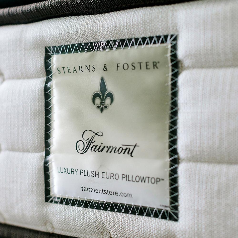 The Fairmont Signature Bed - Sealy Sterns &amp; Foster luxury plush Euro pillowtop label on side angle