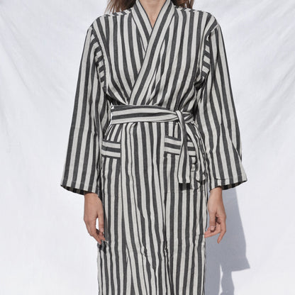 Turkish Linen Robe | Black Stripe Home Textiles Black Stripe S