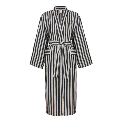 Turkish Linen Robe | Black Stripe Home Textiles